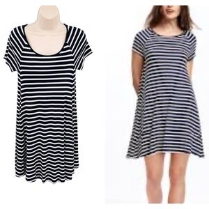 Old Navy Striped Swing Dress Navy White Womens XS 0-2 T-Shirt Dress Short Sleeve